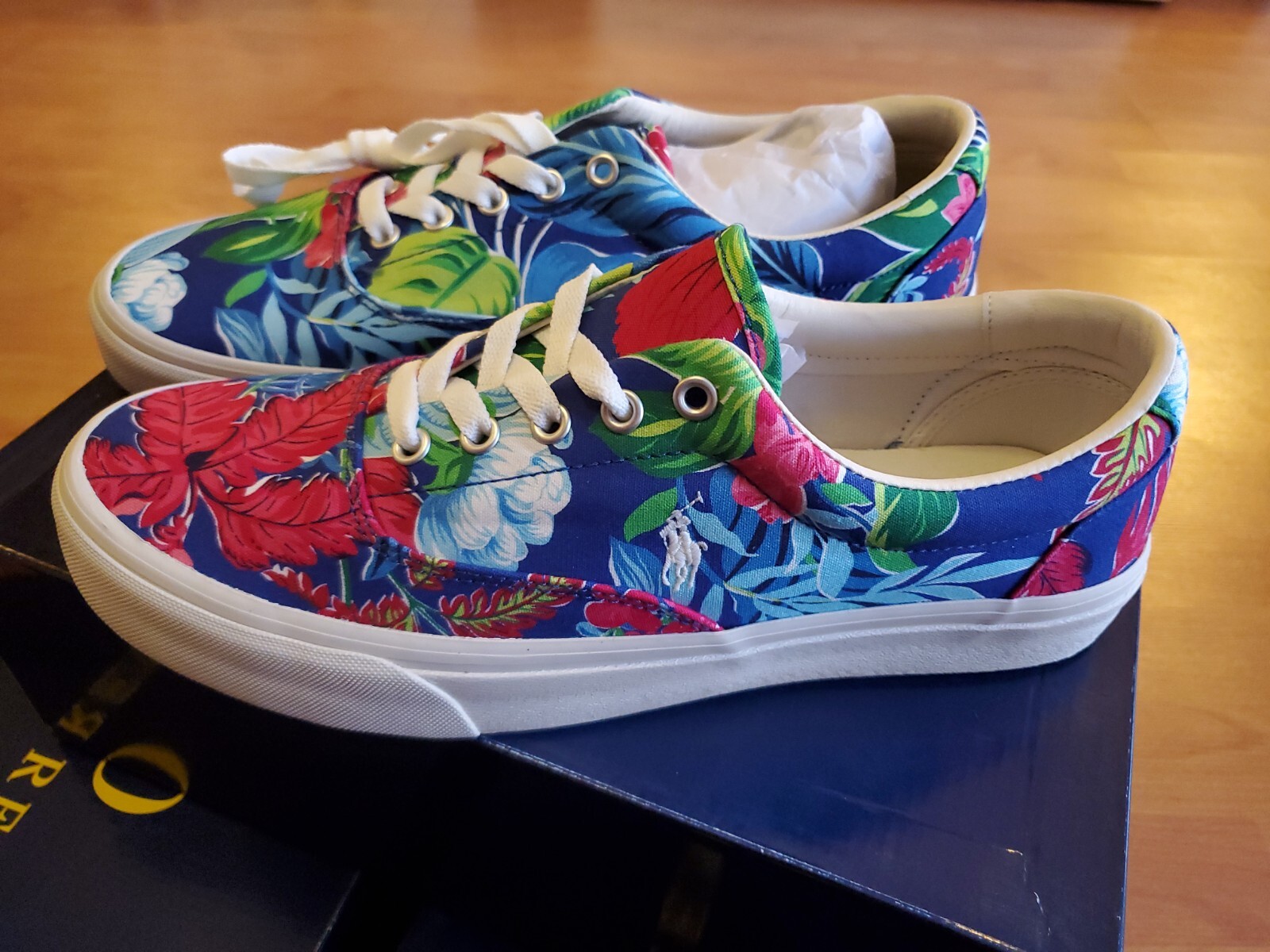 Polo Ralph Lauren Keaton pony scarpe basse uomo floreali in tela 10 nuove