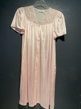Vtg Vassarette Pink Sheer Nylon Long Flowing 42  Sweeping Nightgown M USA