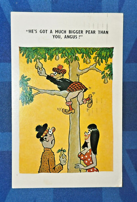 Freche Comic Postkarte 1976 Schotte Kilt Birnbaum HAT VIEL GRÖSSERE BIRNE ALS DU