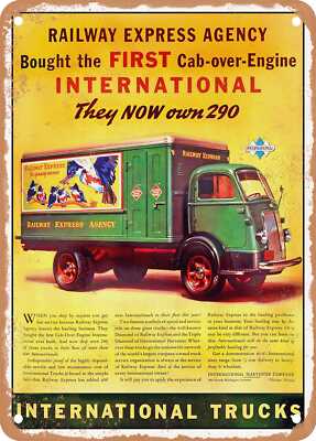 METAL SIGN - 1938 International Trucks: Railways Express Agency's purchase.