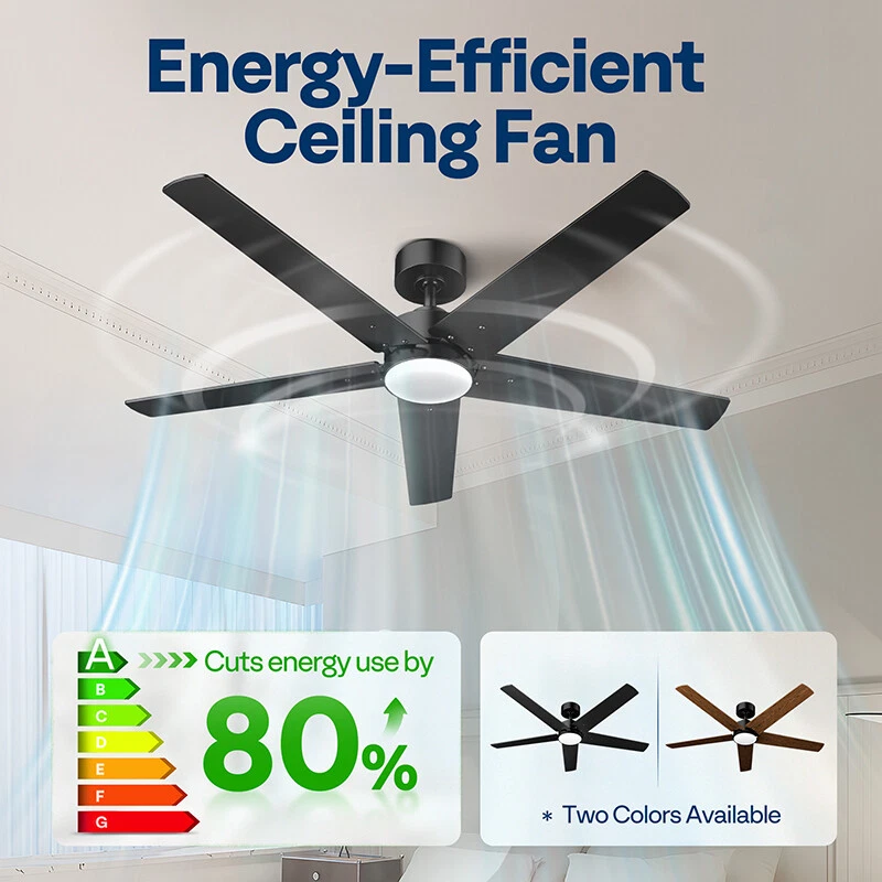 52 inch Black Ceiling Fan with Light & Remote 6+1 Speeds, 3CCT, Reversible Motor - Image 2 of 4