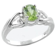 Rhodium-plated over 925 Sterling Silver 7x5 Oval Genuine Peridot Ring, size 7