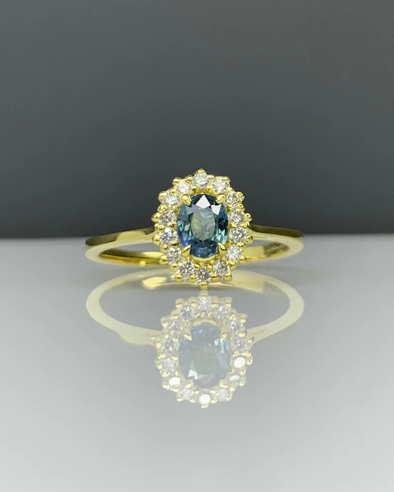 Original Lue Zafiro Anillo de Compromiso Oro Chapado Plata Regalo para Mujeres
