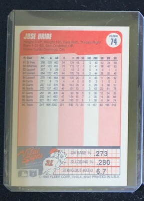 1990 fleer jose uribe 74 rare baseball card POKÉMON CARD GAME s12a 253/172 SR Basic Water Energy main image 0