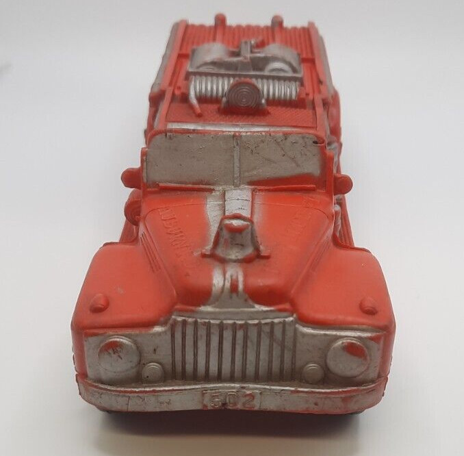 Auburn Rubber Fire Truck , Fireman Figure & Green Rescue Truck Vintage 1950's