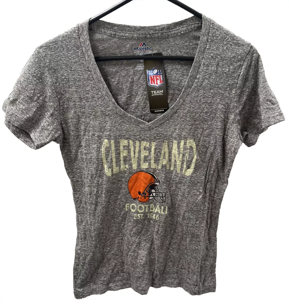 Women’s NFL Team Apparel Cleveland Browns T Shirt V Neck Size Small Gray NWT