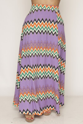Womens Plus Size Purple Abstract Print Maxi Skirt 1X Stretch Waist