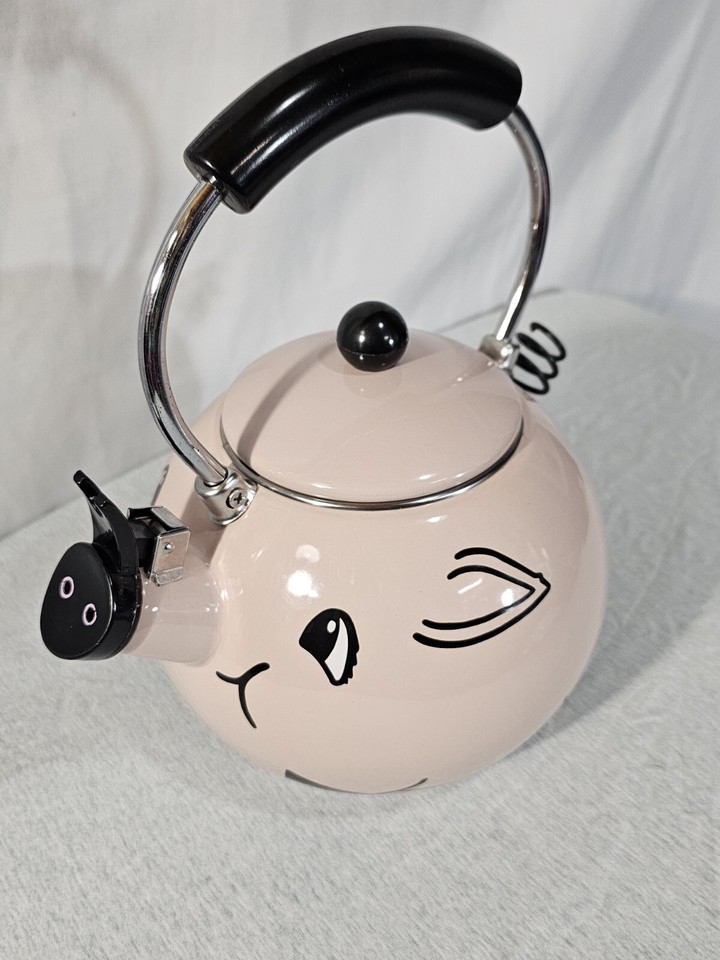 KAMENSTEIN Pink Pig Kettle Vintage Enamel WHISTLING Pig Tea Kettle FREE