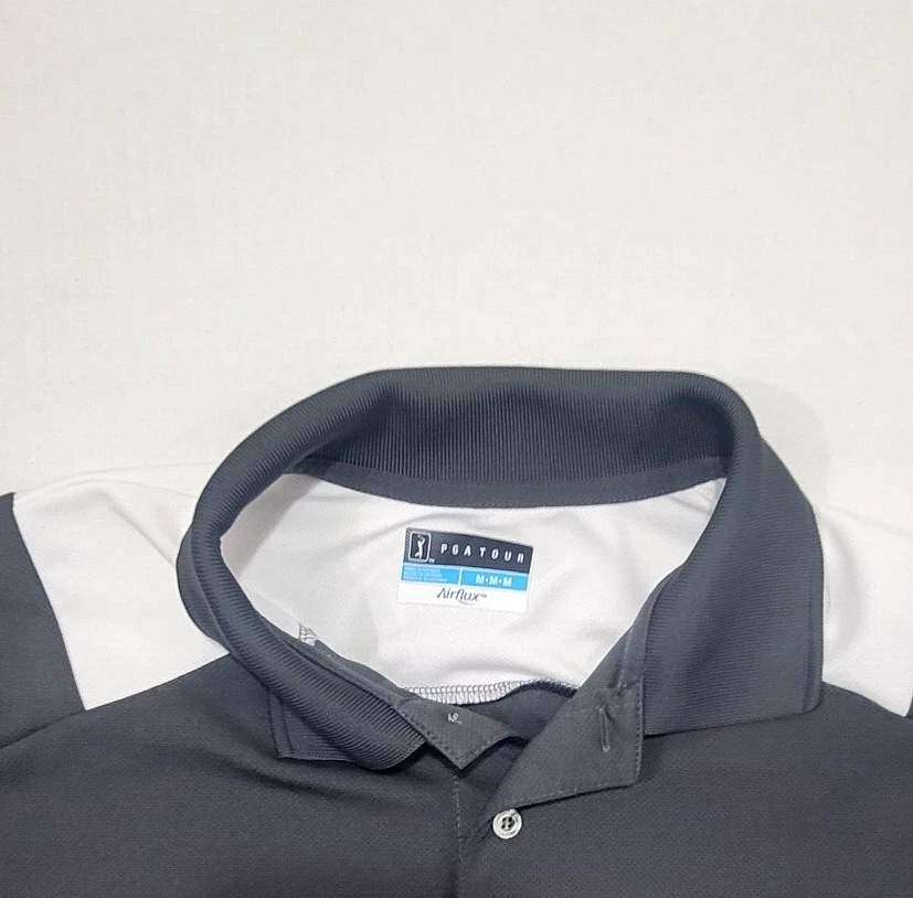 Camisa Polo PGA Tour Para Hombres Gris Blanca Golf Manga Corta Logo Talla M Mediana Foto 2 de 4
