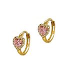 14k Yellow Gold Heart Huggie Hoop Cz Earrings
