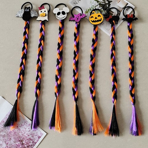 Black Cat Halloween Pumpkin Wig Synthetic Colorful Braid Headband Girls - Picture 9 of 19