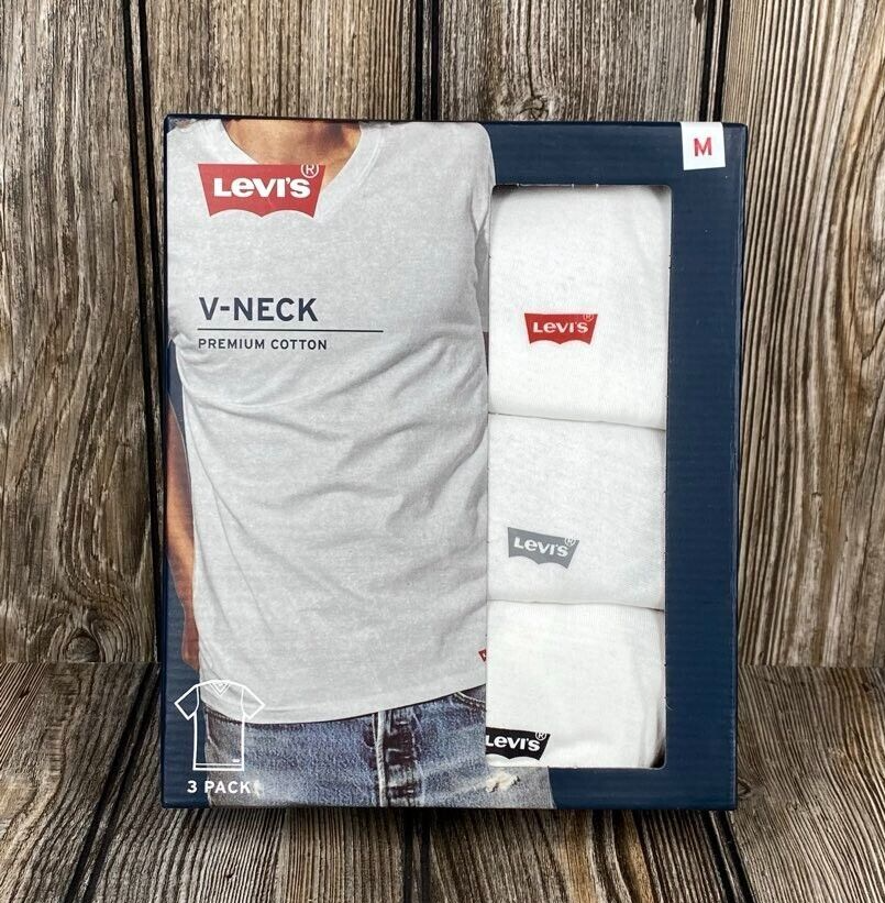 Levi's 3-Pack Men's Size M V-Neck Premium Cotton T-Shirts White Medium Levis NEW