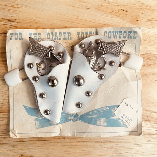 Vintage 1950's Cowboy Diaper Pins Tote n' Cowpoke Hand Gun In Holster