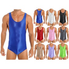 Men's One Piece Glossy Sleeveless Leotard Underwear Wrestling Singlet Bodysuit