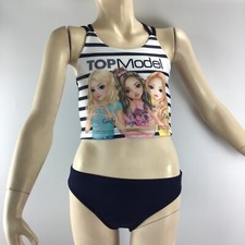 Bikini,Mädchen,TopModel,128,140,152,164,Tankini mit Hose,blau,Streifen,Motiv