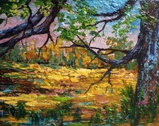 Sun meadow Original artwork signed Artist Impressionism Landscape Painting