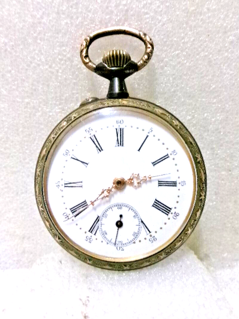 Montre à Gousset Ancienne En Laiton Ouvragé - Début 1900 - Mécanique - Cadran Chiffres Romains
