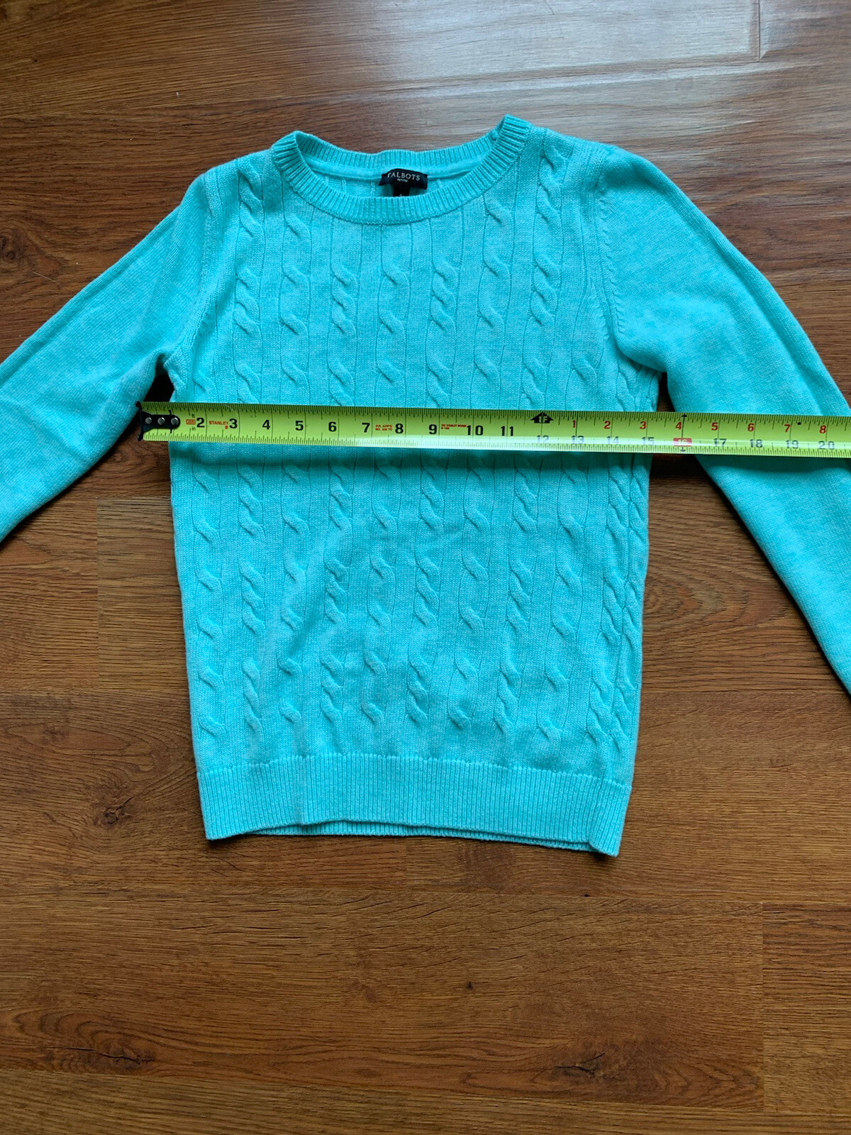 TALBOTS  Sweater Size P Solid  Blue Cable Knit Lo… - image 6