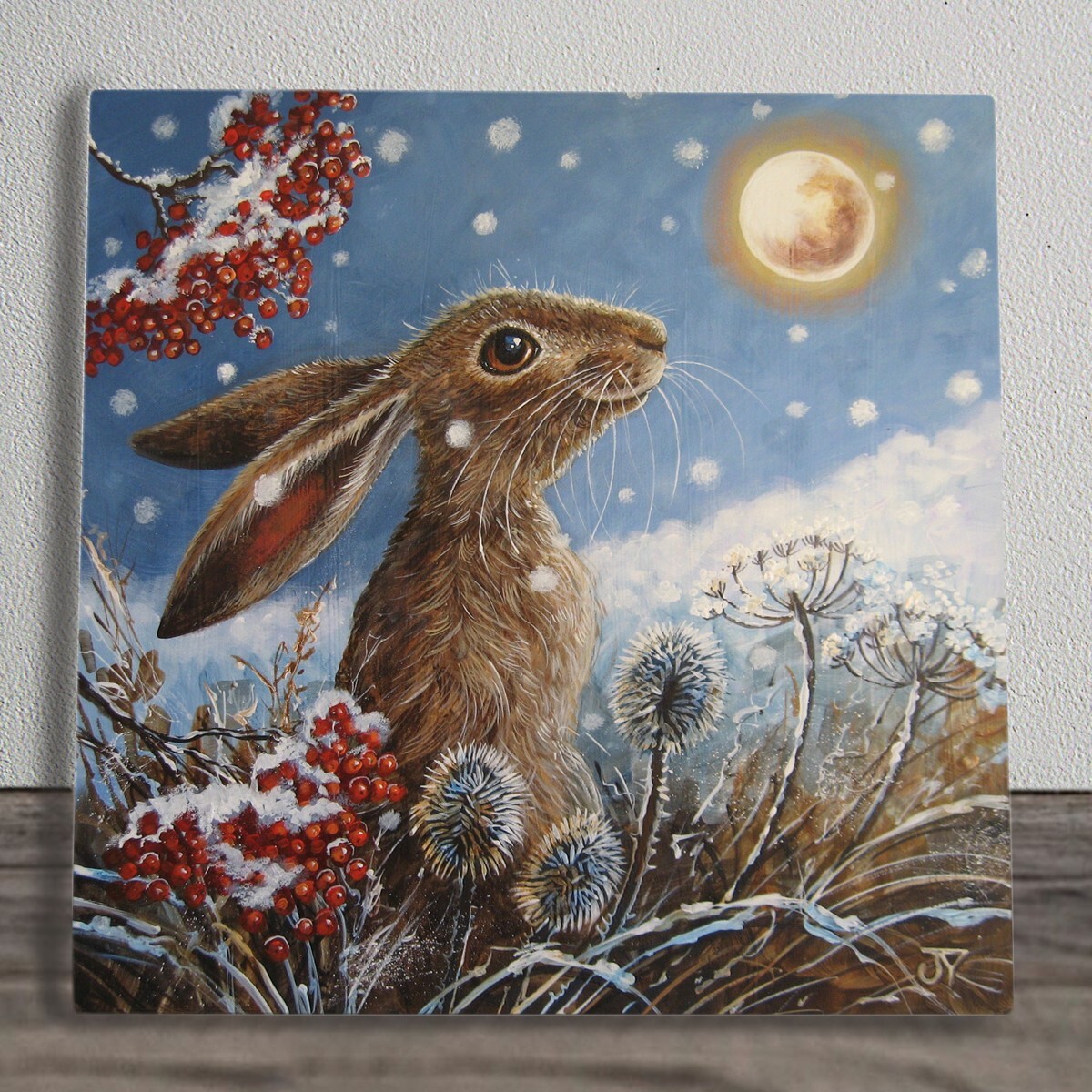 Hare Ceramic Tile Picture Floral Plaque Sign Red Berries By Judith Yates 20x20cm