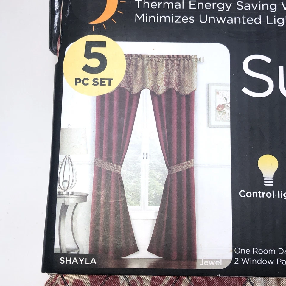 5 PC SET ) Sundown Eclipse Room Darkening Rod Pocket Panel Pair 52x84in SHAYLA - Image 2 of 4