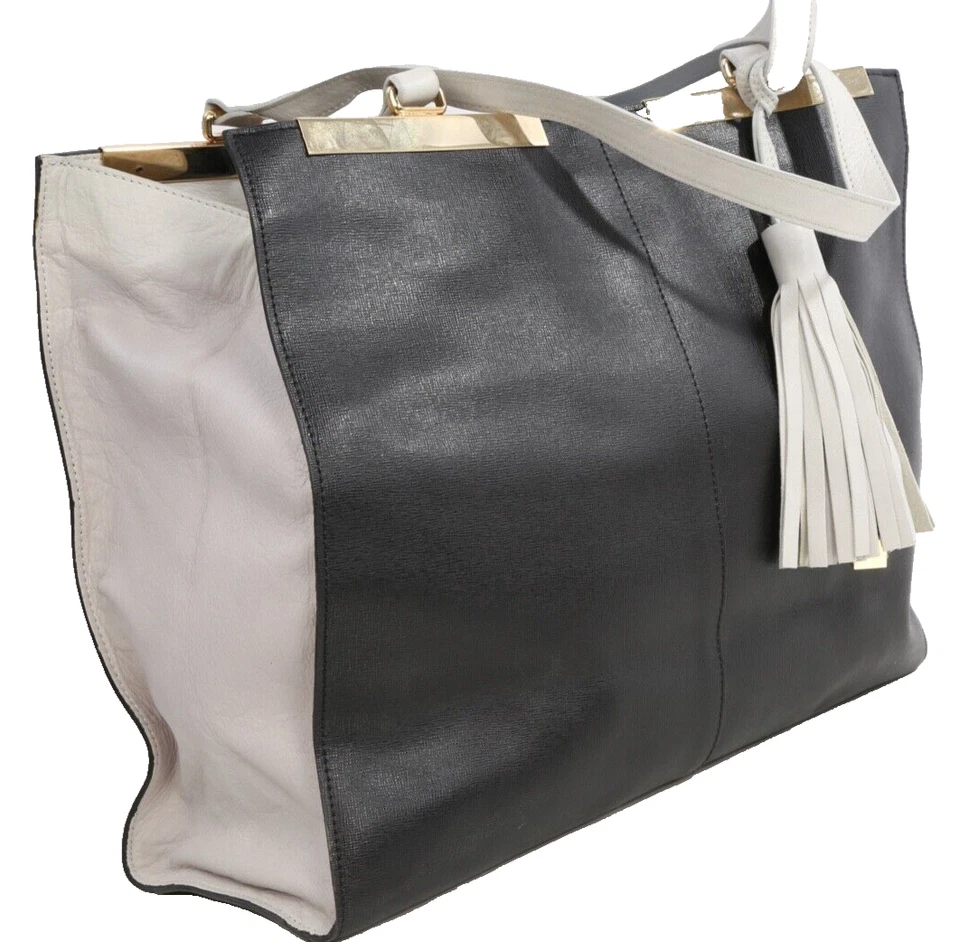 Alberta Di Canio Shoulder Tote Bag Cream Black Leather Women's Designer Fashion - Image 2 of 4