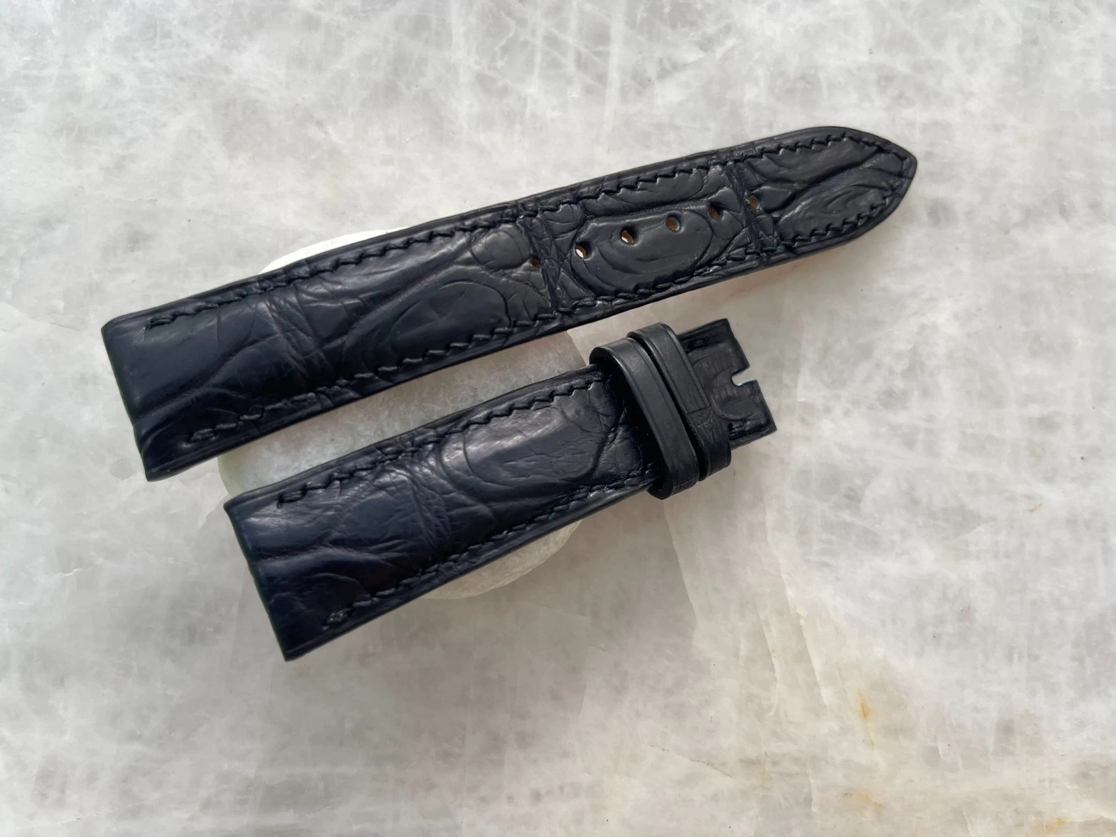 20mm/18mm Black Alligator Crocodile Print Leather Watch Strap Band