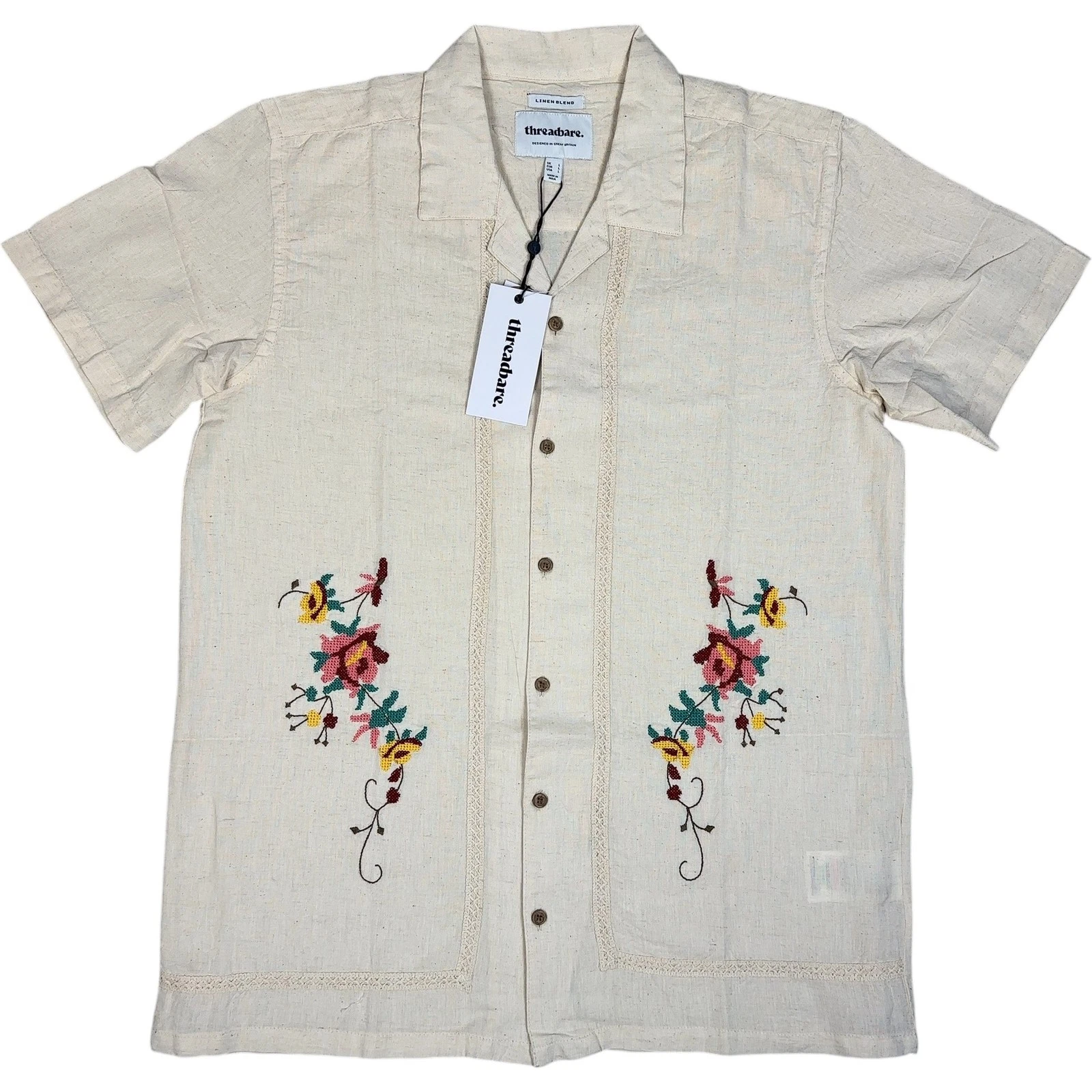 Threadbare Linen Blend Shirt Mens L Beige Floral Embroidered Cuban ButtonUp BNWT
Opens in a new wind