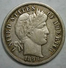 1898-S__Barber Dime__Better Grade/Date__Silver Coin, 10c