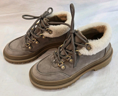 *M.GEMI Women's Size 39.5 Beige Nubuck Leather Lace Up Lug Alpi Boot  New