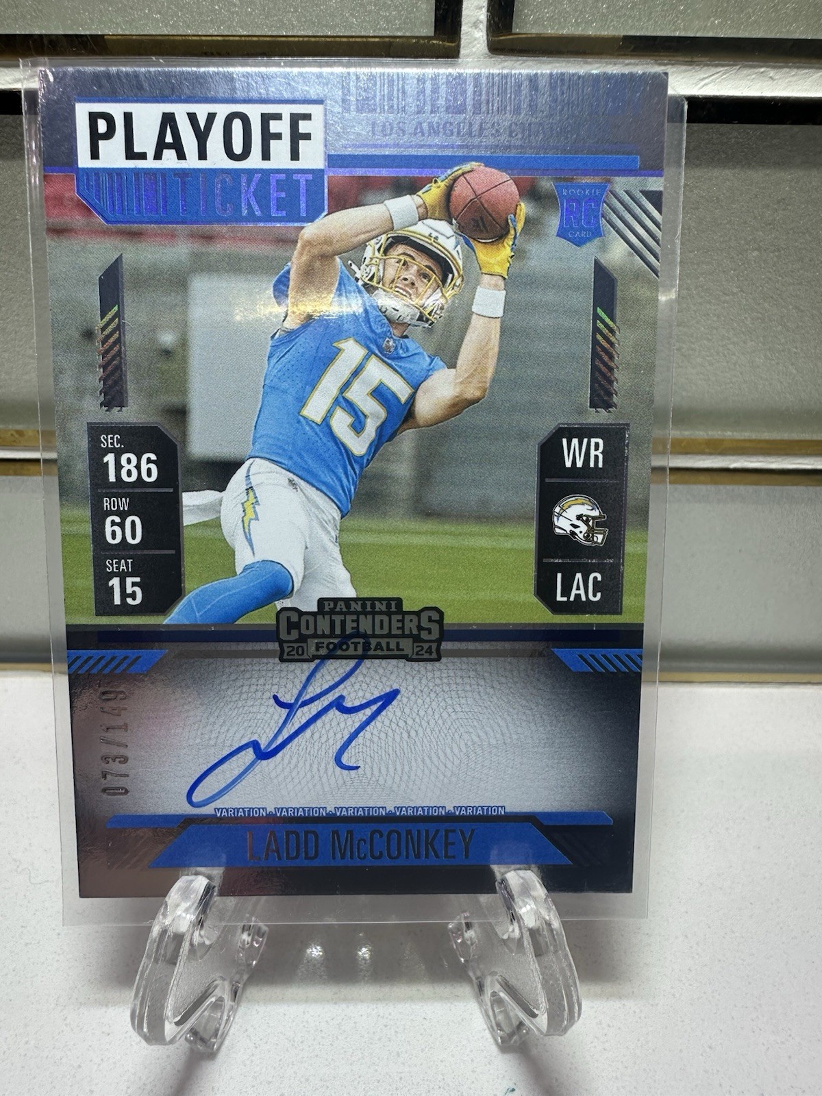 2024 Panini Contenders Football Ladd McConkey Playoff Ticket Auto /149 On Card!