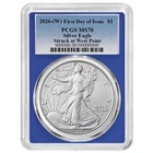 2026 (W) $1 1-oz American Silver Eagle PCGS MS70 FDOI Blue Label Blue Frame