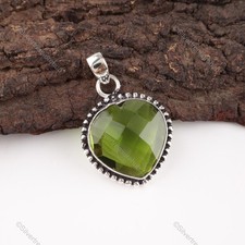 Heart Peridot Stone 925 Sterling Silver August Birth Wedding Trendy Wife Pendant