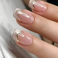 24pcs Medium Square Press-On Nails, French Tip Gradient Glossy, Parties, Events