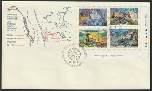 Canada #1202a, Exploration of Canada-3, LR PB, First Day Cover, FDC 1988