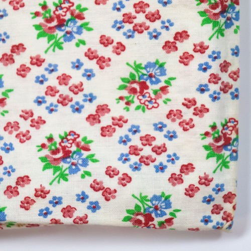 Vintage Feedsack Fabric 1940s Old 18x22 Pink Blue Gingham Floral Flowers