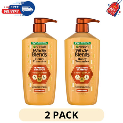 2 Pack Garnier Whole Blends Honey Treasures Repairing Shampoo 28 fl oz