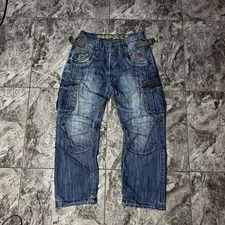 Police 883 Mens Jeans Cargo W32/30 Blue Distressed Biker's