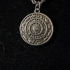 Silver Toned Zodiac Calendar Necklace - Zodiac Wheel Astrology Necklace J1