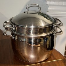 Belgique 11 Qt Stock Pot Heavy Copper Bottom w/steamer Lid Stainless Steel RARE