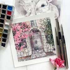 Original Watercolor Southern Door 6x6 Painting Unique Artwork Wall Art