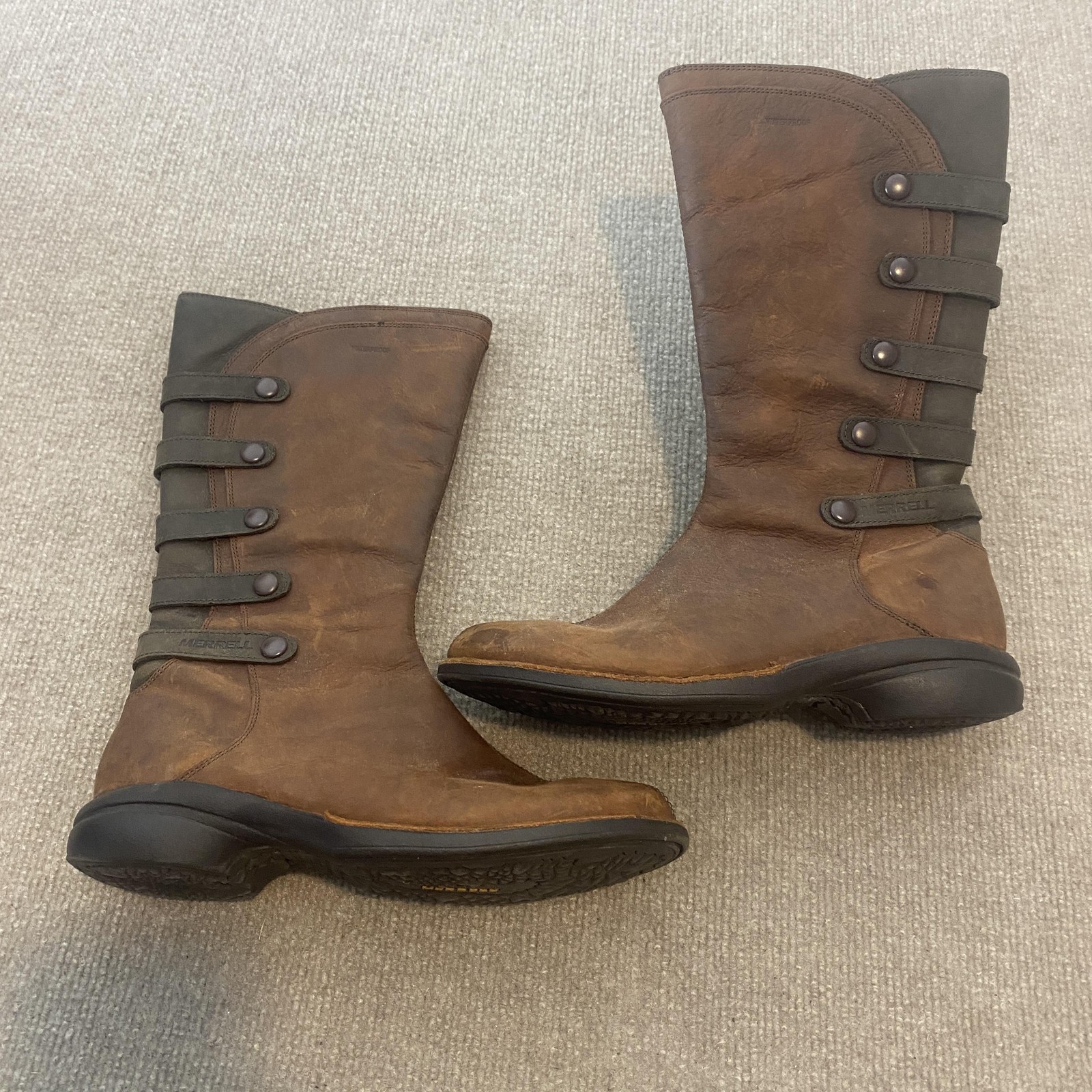 Merrell Copper Mountain Boots Womens Size 7.5 Brown Leather Waterproof Mid Calf