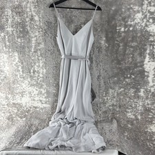 Vera Wang White Size 2 PArty Wedding Tie Flared Maxi Dress Gray Sleeveless