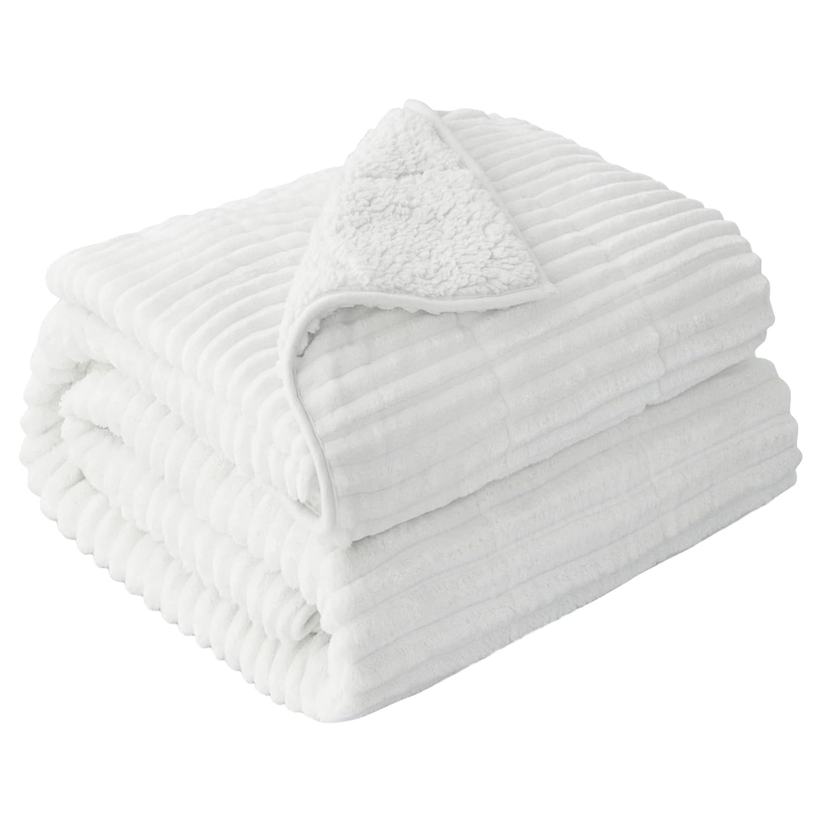 Sherpa Fleece Weighted Blanket 15 lbs Dual-Sided Ribbed Stripes for Adults-image