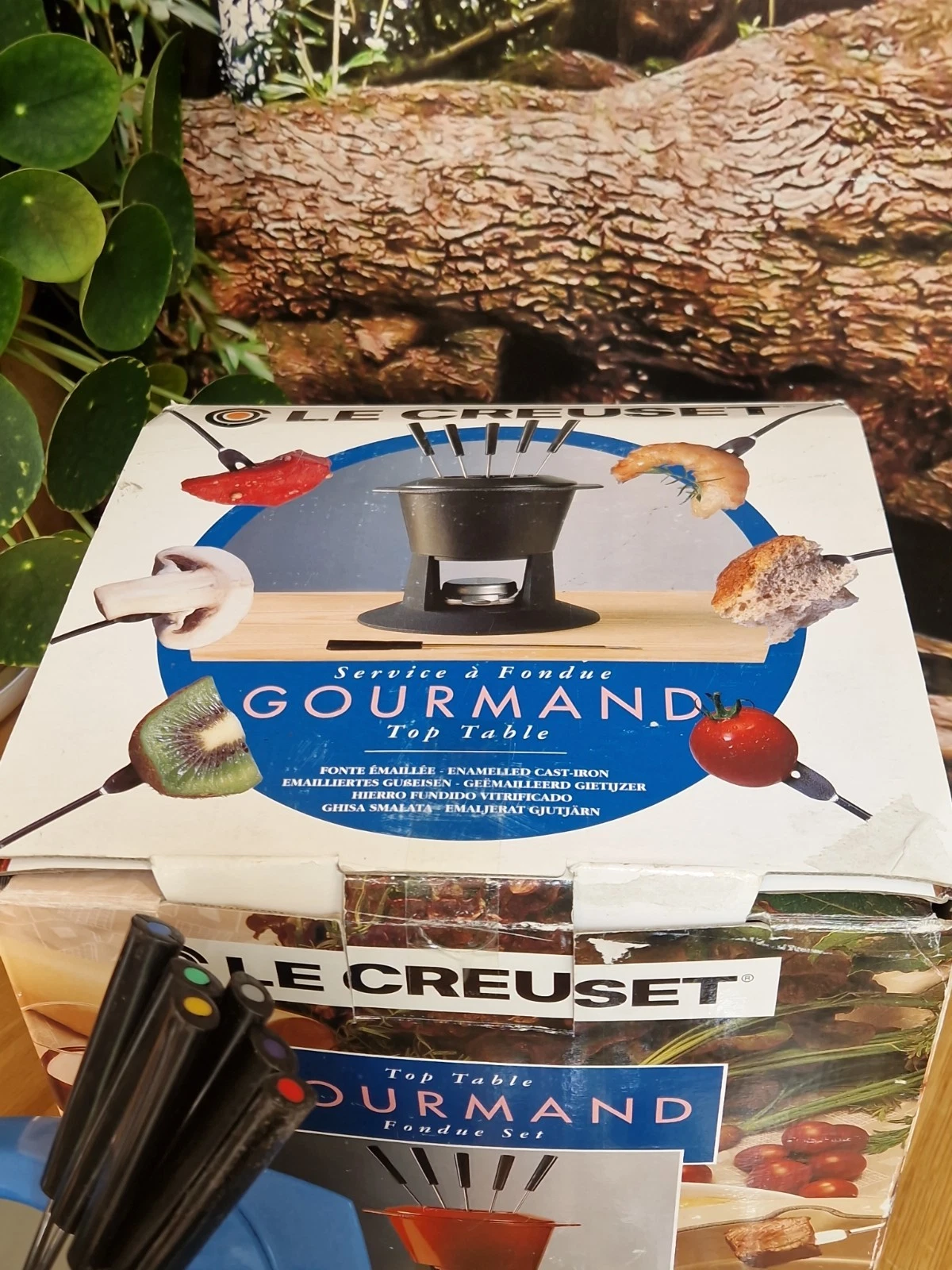 Le Creuset Gourmand Top Table Fondue Set Blue Cast Iron Original Box #B567