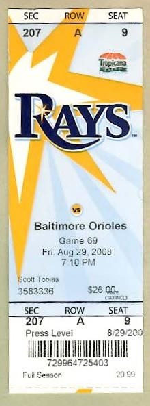 ORIOLES @ RAYS ~ 2006 Full Ticket ~ FREE SHIPPING