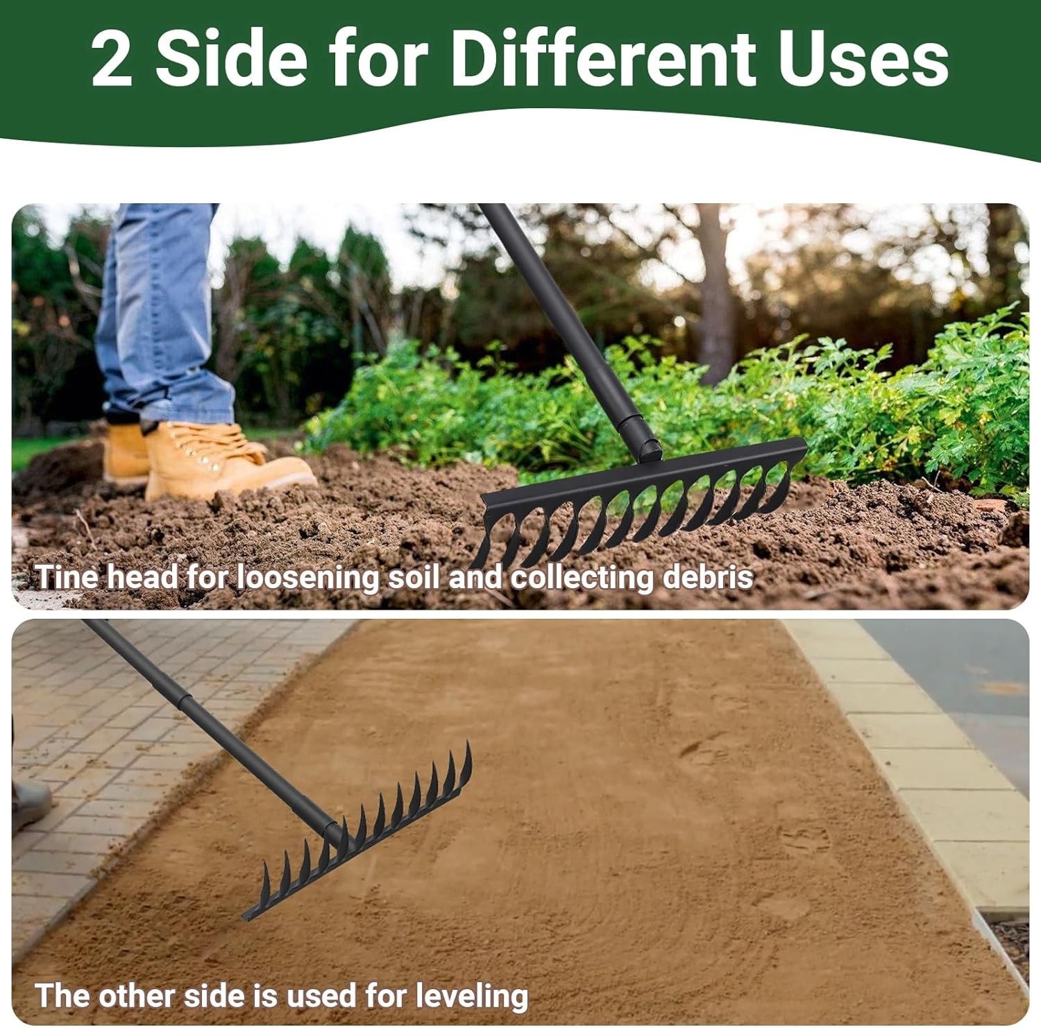 Garden Metal Bow Rake with 60 Inch Long Adjustable Handle,17 Inch Wide Heavy Dut