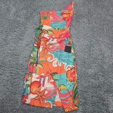 Lulus Dress Womens M Orange Multi Tropical Wrap Maxi One Shoulder Tie Lined NWT