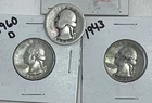 Lot of 3 Silver Washington Quarters  (1932-1960) – 90% Silver – Circulated