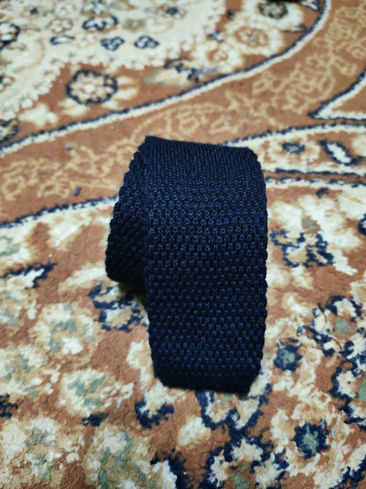 Corbata de cuello negra tejida corte cuadrado de lujo 100 % lana pura clásica vintage para hombre Foto 2 de 4