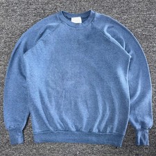 Vintage 80s Healthknit Blank Pullover Sweatshirt Mens Sz XL Sun Faded Blue